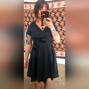 Cotton wrap dress short sleeves natural fibers modest dress.